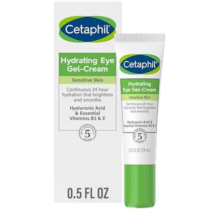 Cetaphil Hydrating Eye Gel-Cream, With Hyaluronic Acid, 0.5 fl oz, Brightens and Smooths Under Eyes, 24 Hour Hydration for All Skin Types, (Packaging May Vary)