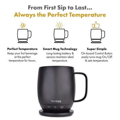 Nextmug - Temperature-Controlled, Self-Heating Coffee Mug (Black - 14 oz.)