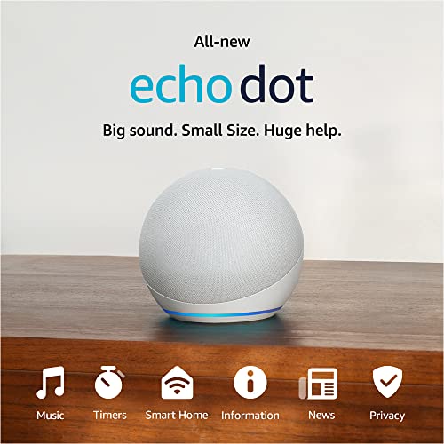 Echo Dot (5th Gen, 2022 release) | With bigger vibrant sound, helpful routines and Alexa | Glacier White