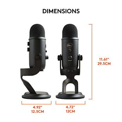 Logitech for Creators Blue Yeti USB Microphone for Gaming, Streaming, Podcasting, Twitch, YouTube, Discord, Recording for PC and Mac, 4 Polar Patterns, Studio Quality Sound, Plug & Play-Blackout