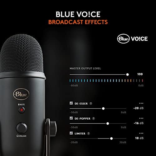 Logitech for Creators Blue Yeti USB Microphone for Gaming, Streaming, Podcasting, Twitch, YouTube, Discord, Recording for PC and Mac, 4 Polar Patterns, Studio Quality Sound, Plug & Play-Blackout