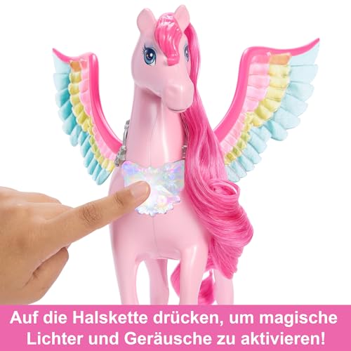 Barbie Pink Barbie Pegasus with 10 Accessories Including Puppy, Winged Horse Toys with Lights and Sounds, Barbie A Touch of Magic (Amazon Exclusive)