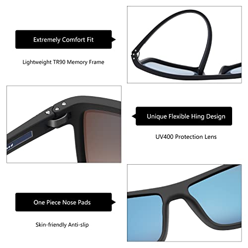 ZENOTTIC Polarized Sunglasses for Men Lightweight TR90 Frame UV400 Protection Square Sun Glasses