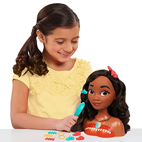 Disney Princess Moana Stying Head, 14-pieces, Black Hair, Brown Eyes, Kids Toys for Ages 3 Up by Just Play