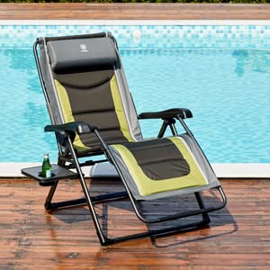 EVER ADVANCED Oversize XL Zero Gravity Recliner Padded Patio Lounger Chair with Adjustable Headrest Support 350lbs (Olive Green)