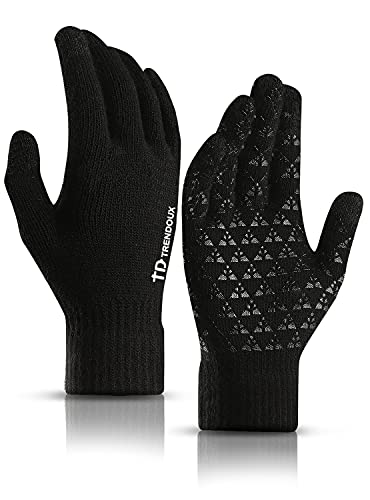 TRENDOUX Driving Gloves, Unisex Knit Winter Touchscreen Glove Men Women Texting Smartphone - Elastic Cuff - Thermal Warm Lining - Stretchy Material Black - L