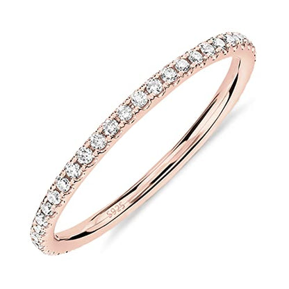 PAVOI 14K Rose Gold Plated 925 Sterling Silver Stackable CZ Ring for Women | Thin Band for Stacking | Simulated Diamond Eternity Wedding Band | Size 7