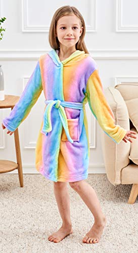 Doctor Unicorn Soft Unicorn Hooded Bathrobe Sleepwear - Unicorn Gifts for Girls (Rainbow, 7-9 Years)