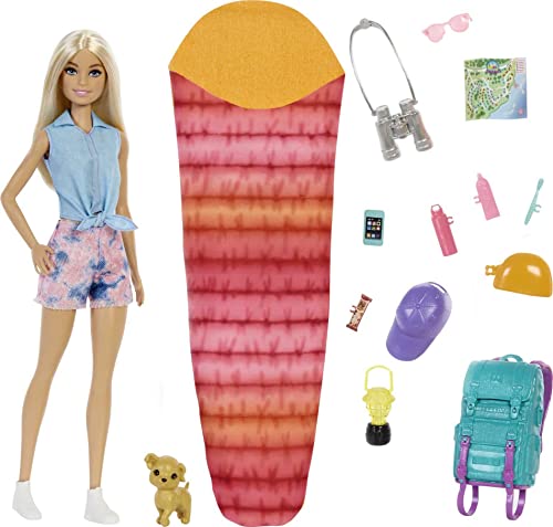 Barbie It Takes Two Doll & Accessories, Malibu Camping Playset with Doll, Pet Puppy & 10+ Accessories Including Sleeping Bag