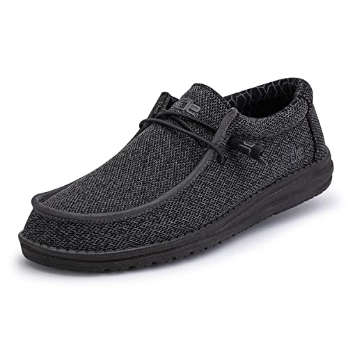 Hey Dude Men's Wally Sox Micro Total Black Size 11 | Men’s Shoes | Men's Lace Up Loafers | Comfortable & Light-Weight