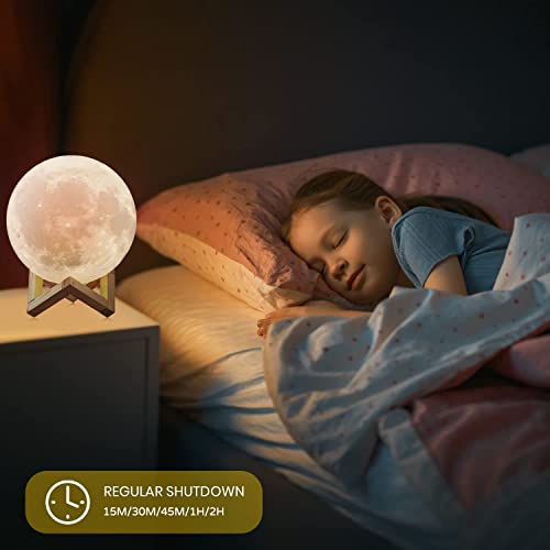 AED Moon Lamp for Bedroom Moon Night Light for Adults Kids Baby- Gifts for Girls Boys Women Men Remote Touch Control Wooden Stand 4.8 inch Small Size