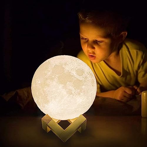 AED Moon Lamp for Bedroom Moon Night Light for Adults Kids Baby- Gifts for Girls Boys Women Men Remote Touch Control Wooden Stand 4.8 inch Small Size