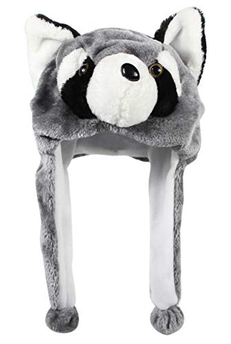 Bioterti Plush Fun Animal Hats –One Size Cap - 100% Polyester with Fleece Lining (Raccoon)