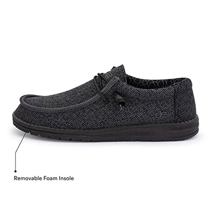 Hey Dude Men's Wally Sox Micro Total Black Size 11 | Men’s Shoes | Men's Lace Up Loafers | Comfortable & Light-Weight