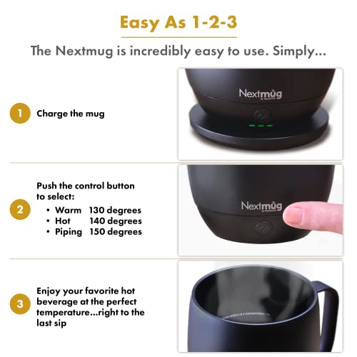 Nextmug - Temperature-Controlled, Self-Heating Coffee Mug (Black - 14 oz.)