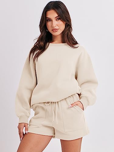 ANRABESS Women Two Piece Sweat Set 2024 Spring Winter Clothes Fleece Long Sleeve Oversized Sweat Suit Shorts Set Casual Comfy Athletic Tracksuit Lounge Sets Fall Fashion Outfits 1047xingse-S