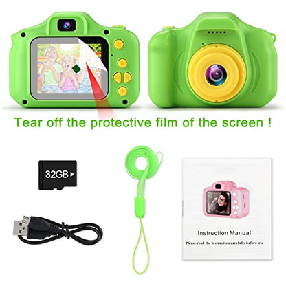 GKTZ Kids Digital Camera, Upgrade Selfie Camera 12MP Toddler Camera Children Video Camcorder, Birthday Gifts for Boys and Girls Age 3 4 5 6 7 8 9 with 32GB SD Card - Green