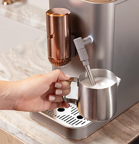 Café Affetto Automatic Espresso Machine + Milk Frother | Built-In & Adjustable Espresso Bean Grinder | One-Touch Brew in 90 Seconds | Steel Silver, 1.2 Liter, (C7CEBBS2RS3)