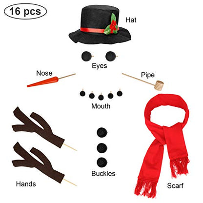 Colovis 16Pcs Snowman Decorating Kit, Snowman Making Kit Winter Party Kids Toys Christmas Holiday Decoration Gift(1 Pack)