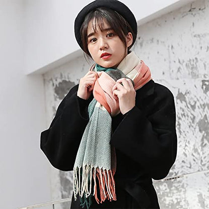 Women's Long Plaid Blanket Chunky Oversized Winter/Fall Warm Scarf Big Tartan Scarves Wrap Shawl, A-Pink