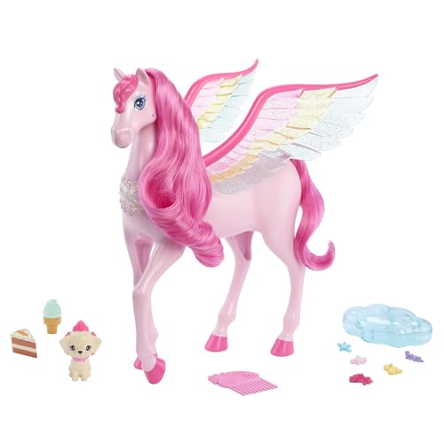 Barbie Pink Barbie Pegasus with 10 Accessories Including Puppy, Winged Horse Toys with Lights and Sounds, Barbie A Touch of Magic (Amazon Exclusive)