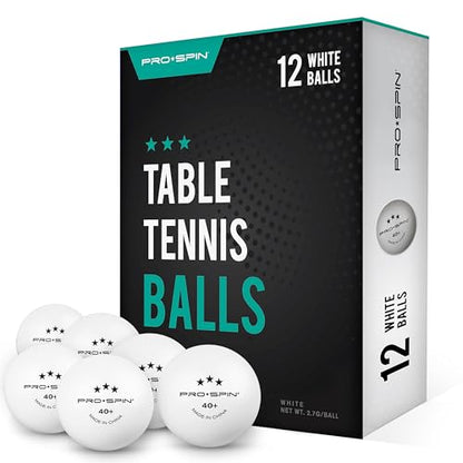 PRO SPIN Ping Pong Balls - White 3-Star 40+ Table Tennis Balls (Pack of 12) | High-Performance ABS Training Balls | Ultimate Durability for Indoor/Outdoor Ping Pong Tables