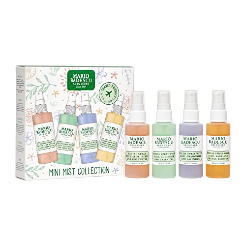 Mario Badescu Mini Mist Facial Spray Collection with Rose Water, Cucumber, Lavender and Orange Blossom, Multi-Purpose Cooling and Hydrating Face Mist for All Skin Types, 2 Fl Oz (Pack of 4)