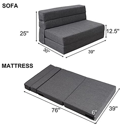 ANONER Fold Sofa Bed Couch Memory Foam with Pillow Futon Sleeper Chair Guest Bed and Fold Out Couch, Washable Cover Twin Size, Dark Gray