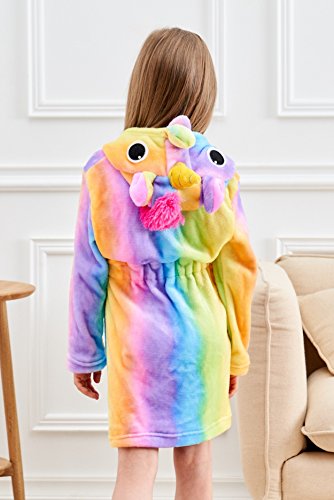 Doctor Unicorn Soft Unicorn Hooded Bathrobe Sleepwear - Unicorn Gifts for Girls (Rainbow, 7-9 Years)