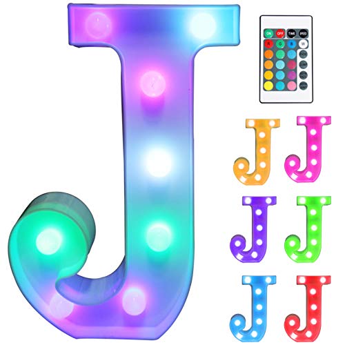 Pooqla Colorful LED Marquee Letter Lights with Remote – Light Up Marquee Signs – Party Bar Letters with Lights Decorations for the Home - Multicolor J