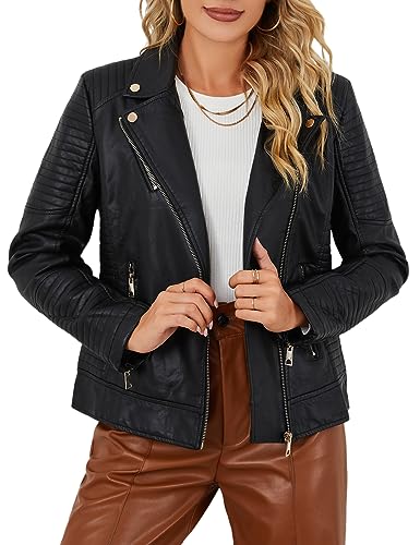 Bellivera Womens Faux Leather Casual Jacket Moto Fall Clothes Coat 53 Black M