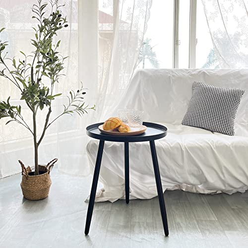 CADANI Round Side Table, Black Modern End Table, Metal Accent Table for Small Spaces, Living Room, Bedroom, Balcony, Easy Assembly, 15.8x18.9inches