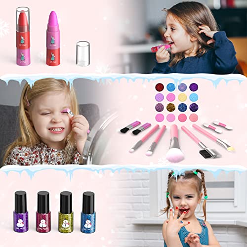 GirlsHome Kids Makeup Kit for Girl 35 Pcs Washable Toddler Makeup Kit, Girl Toys Real Cosmetic Little Girls Makeup Set, Safe & Non-Toxic Frozen Makeup Set for 3-12 Year Old Kids Birthday Gift (Pink)