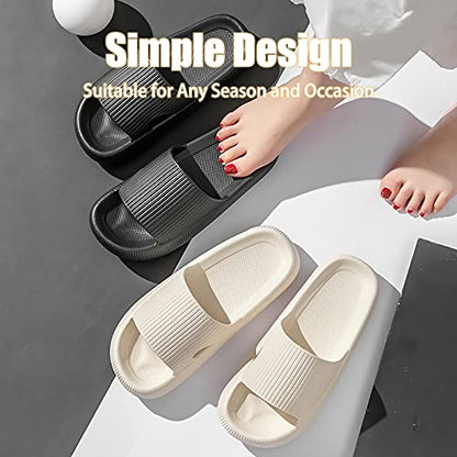 rosyclo Cloud Slides for Women and Men, Pillow House Slippers Super Soft Comfy Non-Slip Massage Bathroom Shower Shoes, Cushion Slide Sandals for Indoor Outdoor, Size 8 7.5 8.5 Tan Beige Nude