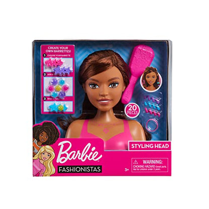 Barbie Fashionistas 8-Inch Styling Head, Brown Hair, 20 Pieces Include Styling Accessories, Hair Styling for Kids, Kids Toys for Ages 3 Up by Just Play