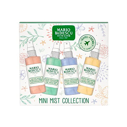 Mario Badescu Mini Mist Facial Spray Collection with Rose Water, Cucumber, Lavender and Orange Blossom, Multi-Purpose Cooling and Hydrating Face Mist for All Skin Types, 2 Fl Oz (Pack of 4)