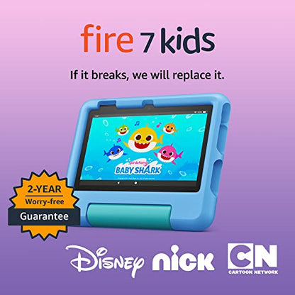 Amazon Fire 7 Kids tablet, ages 3-7. Top-selling 7" kids tablet on Amazon - 2022 | ad-free content with parental controls included, 10-hr battery, 16 GB, Blue