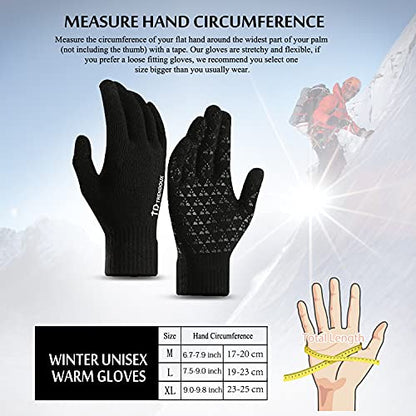 TRENDOUX Driving Gloves, Unisex Knit Winter Touchscreen Glove Men Women Texting Smartphone - Elastic Cuff - Thermal Warm Lining - Stretchy Material Black - L