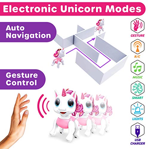 Power Your Fun Robo Pets Toy for Girls and Boys - Remote Control Toy with Interactive Hand Motion Gestures, STEM Program Treats, Walking and Dancing Robot Unicorn Kids (Pink)