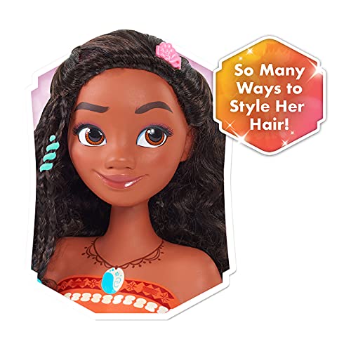 Disney Princess Moana Stying Head, 14-pieces, Black Hair, Brown Eyes, Kids Toys for Ages 3 Up by Just Play