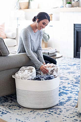 Little Hippo Baskets XXXL Large Cotton Rope 22"x22"x14" Storage Woven Blanket Living Room Toy Basket for Organizing, Baby Gift, Kids Organizer