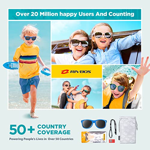 RIVBOS Kids Sunglasses Polarized UV Protection Flexible Rubber Glasses Shades with Strap for Boys Girls Age 3-10 RBK004-2 Blue&Blue