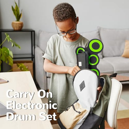 PAXCESS Electronic Drum Set, Roll Up Drum Practice Pad Midi Drum Kit with Headphone Jack Built-in Speaker Drum Pedals Drum Sticks 10 Hours Playtime,Great Holiday Birthday Gift for Kids