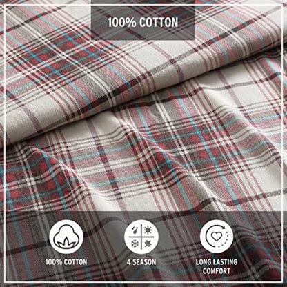 Eddie Bauer - Queen Sheets, Cotton Flannel Bedding Set, Brushed for Extra Softness, Cozy Home Decor (Montlake Plaid, Queen)