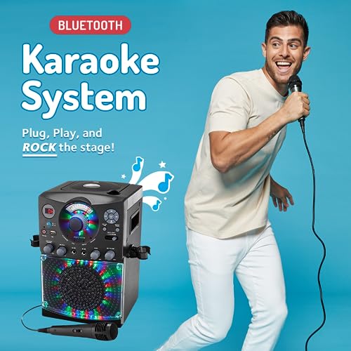 Singing Machine Karaoke Machine for Kids and Adults with Wired Microphone - Built-In Speaker with LED Disco Lights - Wireless Bluetooth, CD+G & USB Connectivity - Black [Amazon Exclusive]