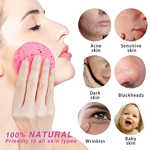 GAINWELL 50-Count Compressed Facial Sponges for Daily Facial Cleansing and Exfoliating, 100％ Natural Cosmetic Spa Sponges for Makeup Remover, Reusable, Pink