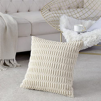 Fancy Homi 2 Packs Boho Decorative Throw Pillow Covers 18x18 Inch for Living Room Couch Bed Sofa, Rustic Modern Farmhouse Home Decor, Soft Corduroy Cream Square Cushion Case 45x45 cm