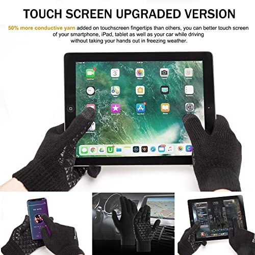 TRENDOUX Driving Gloves, Unisex Knit Winter Touchscreen Glove Men Women Texting Smartphone - Elastic Cuff - Thermal Warm Lining - Stretchy Material Black - L