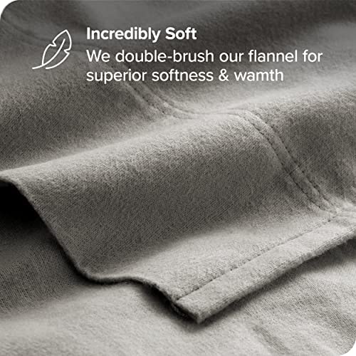 Bare Home Flannel Sheet Set 100% Cotton, Velvety Soft Heavyweight - Double Brushed Flannel - Deep Pocket (Queen, Light Grey)