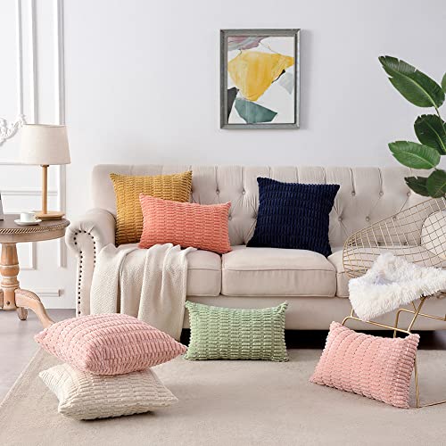 Fancy Homi 2 Packs Boho Decorative Throw Pillow Covers 18x18 Inch for Living Room Couch Bed Sofa, Rustic Modern Farmhouse Home Decor, Soft Corduroy Cream Square Cushion Case 45x45 cm